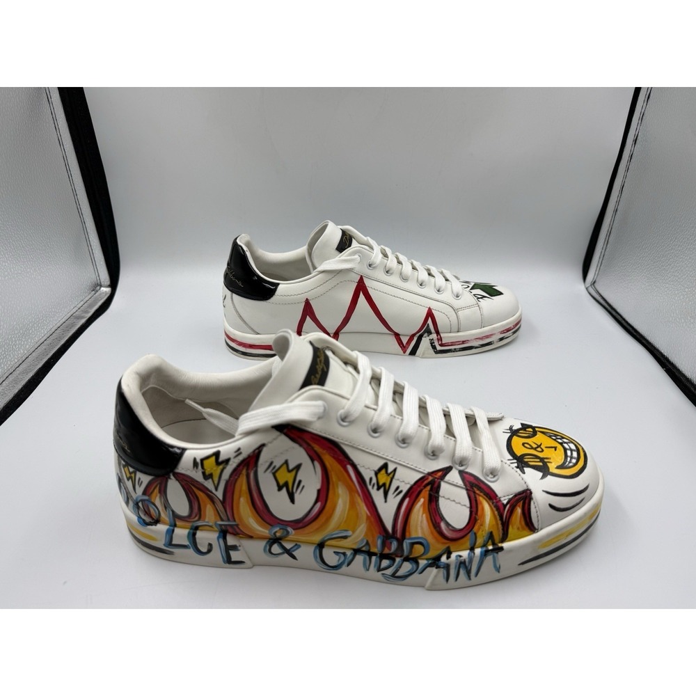 Dolce & Gabbana Portofino Graffiti Sneakers White Leather Men Size 10 US 11 - Picture 5 of 16